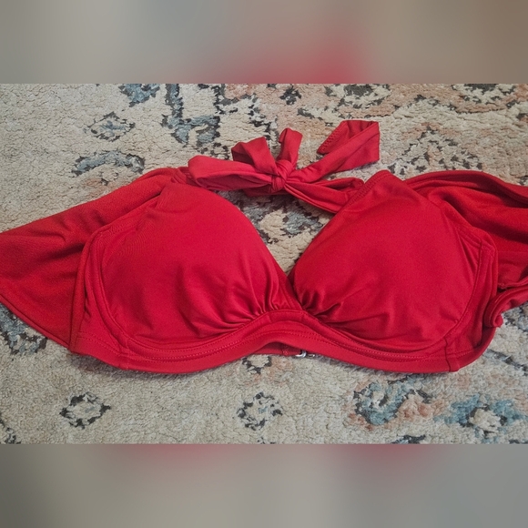 ATHLETA Bra Cup Wrap Bikini Top In Red. Size 32B/C - Picture 6 of 11